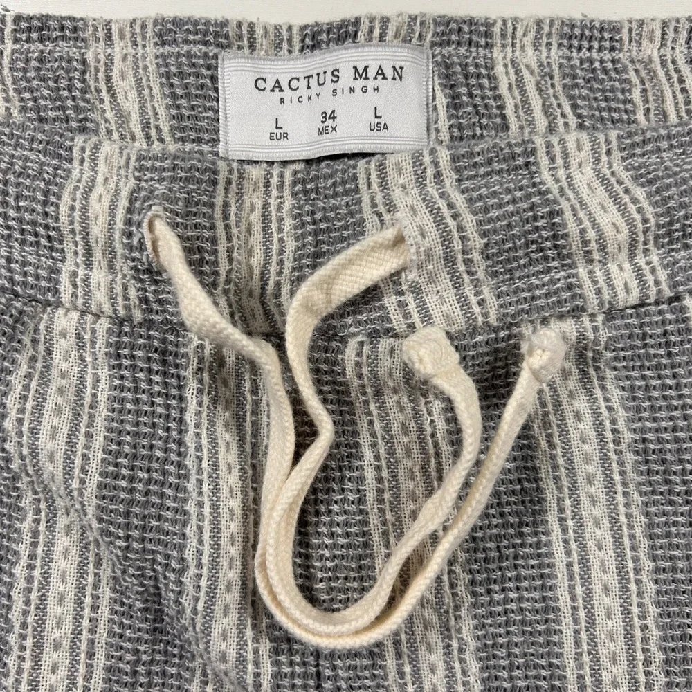 Cactus Man Ricky Singh Textured Drawstring Shorts Mens L Gray Cream Striped